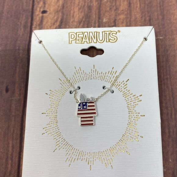 PEANUTS SILVER AMERICAN FLAG SNOOPY NECKLACE 1249 - Picture 1 of 4